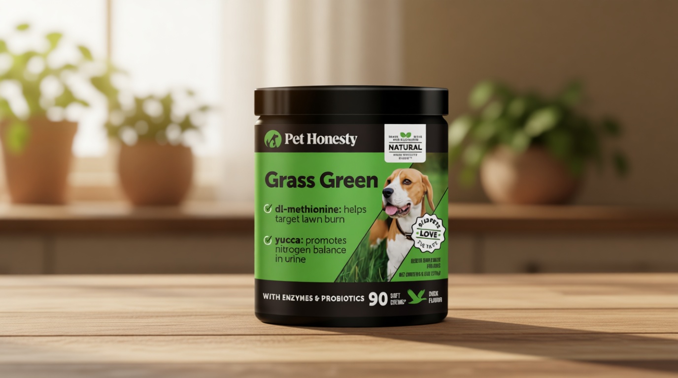 Grass Green Dog Urine Neutralizer for Lawns - Stops Yellow Burn Spots & Brown Grass - Lawn Saver Supplement with dl-Methionine, Probiotics & Digestive Enzymes - Green Grass Chews (Duck, 90 Ct)