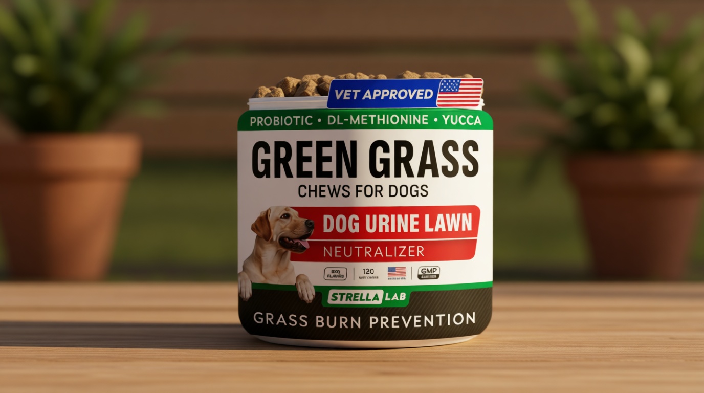 STRELLALAB Dog Pee Grass Chews - Urine Neutralizer for Green Grass Burn Spots - Grass Treatment for Pet Urine - Green Lawn Chews for Dogs with Probiotics - Made in USA (120Ct)