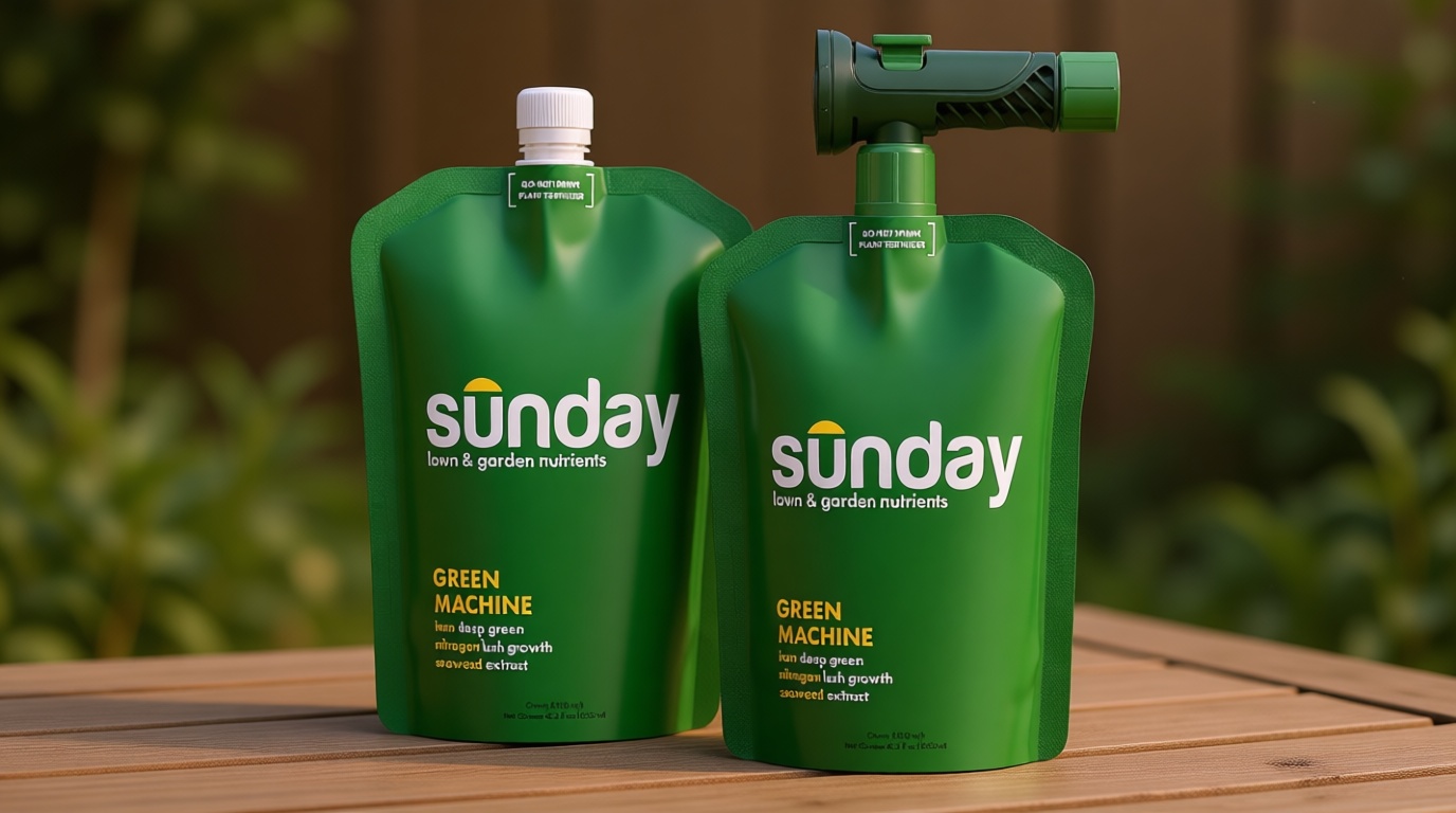 Sunday Green Machine Fertilizer, 42.3oz, 2 Pack - Liquid Lawn Fertilizer for Lush Growth - Includes Universal Sprayer Attachment - Covers Up to 10,000 Sq Ft - Easy Application in 15 Minutes or Less