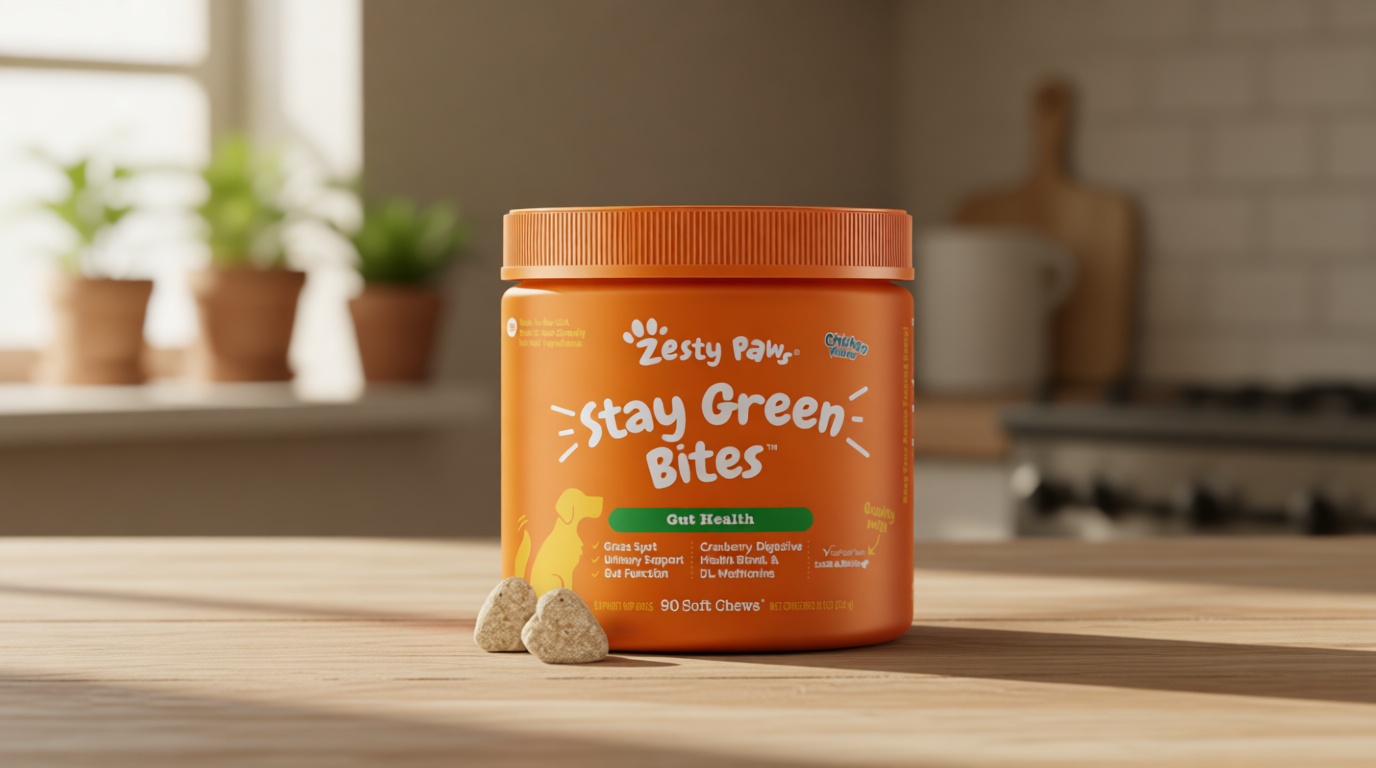 Zesty Paws Stay Green Bites for Dogs - Grass Burn Soft Chews for Lawn Spots Caused by Dog Urine - with Cranberry for Urinary Tract & Bladder - Chicken - 90 Count