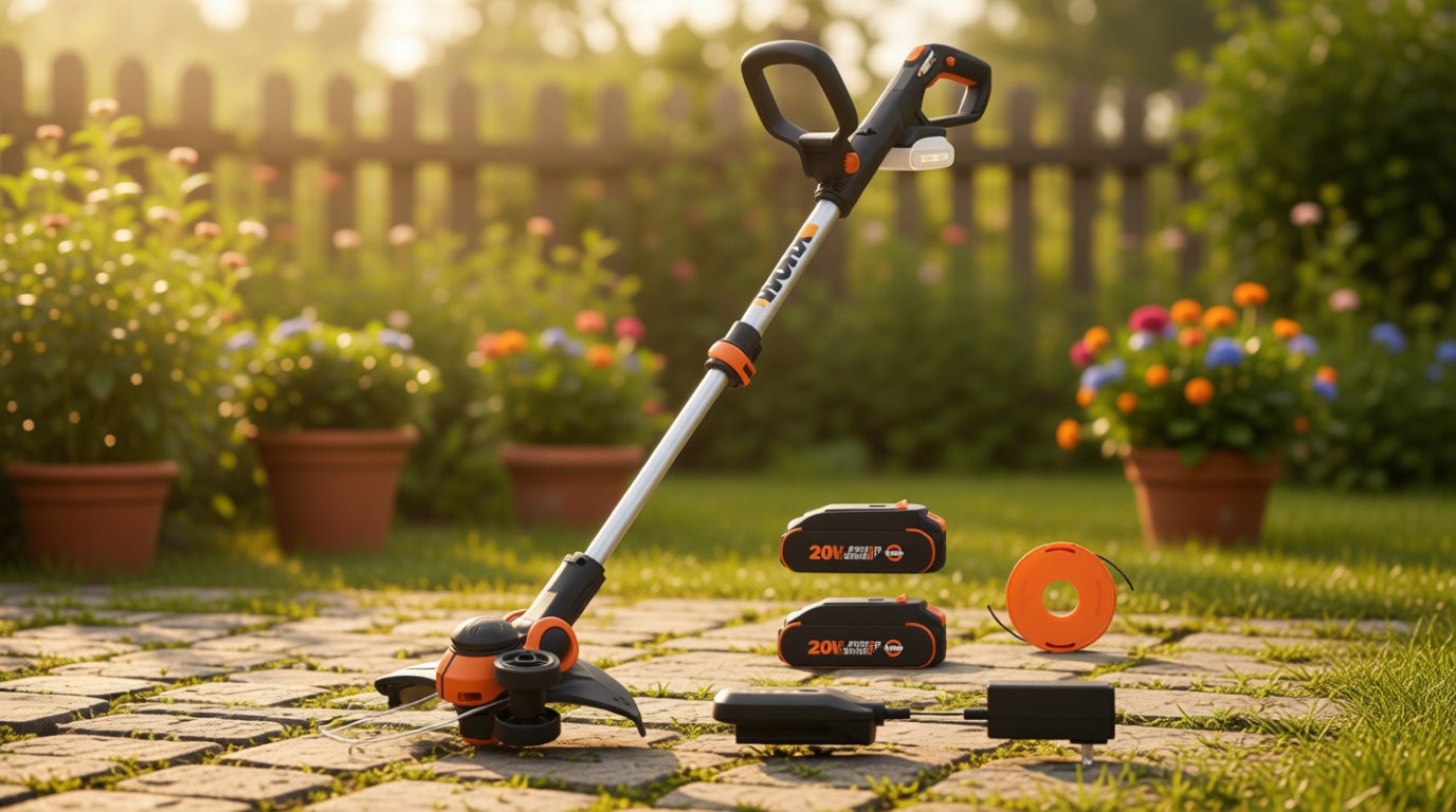 WORX Cordless String Trimmer & Lawn Edger, 12'' Electric Weed Wacker with Command Feed, 20V Weed Eater with 5.5 LBS, 2 Batteries & Charger Included, WG163