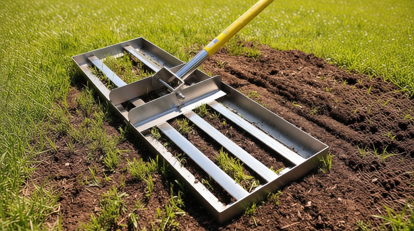 Rocklin™ Lawn Leveling Rake | Stainless Steel Surface Leveling Tool | Level Soil or Dirt Ground Surfaces Easily | 30” x 10” Ground Plate | 78” Extra Long Handle