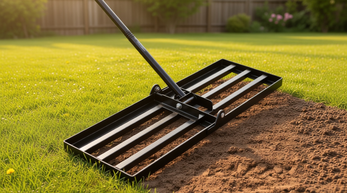 Saker Lawn Leveling Rake 30x10 Inch, Lawn Leveler Tool with 73-Inch Stainless Steel Handle, Heavy Duty Landscape Rake for Yard, Garden, Farm, and Golf Course - Black