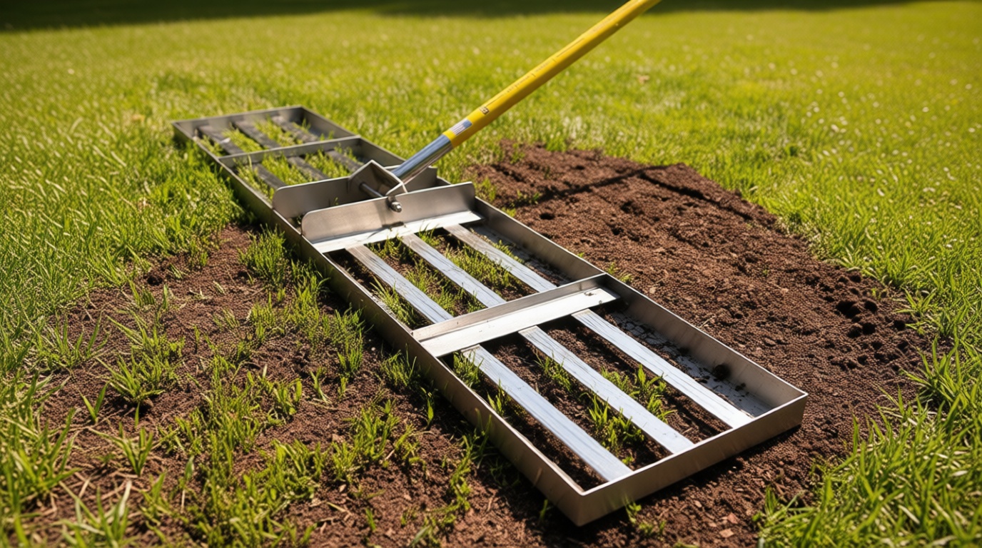 Rocklin™ Lawn Leveling Rake | Stainless Steel Surface Leveling Tool | Level Soil or Dirt Ground Surfaces Easily | 48” x 10” Ground Plate | 78” Extra Long Handle