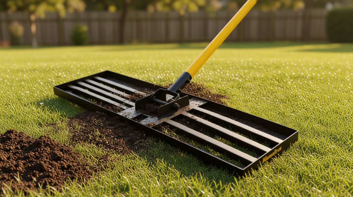 Lawn Leveling Rake, 30"x10" Heavy Duty Sand Leveling Tool with 7FT Long Handle, Steel Golf Rake for Soil, Compost, Gravel, Lawn Leveler for Yard, Garden, Golf Course, Landscaping Level Tool