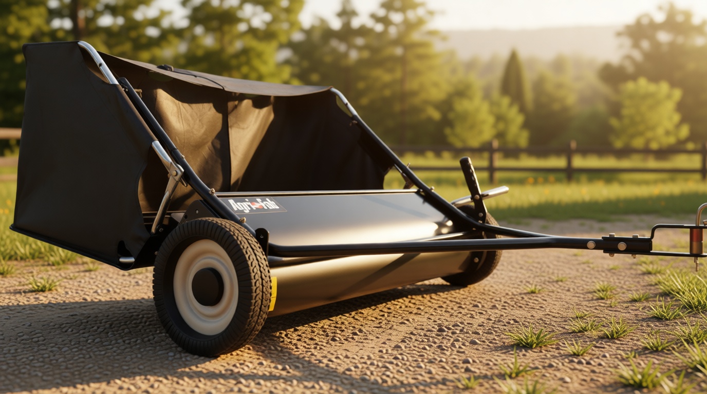 Agri-Fab 45-0320 42" Tow-Behind Lawn Sweeper, 12 cu. ft Hopper Bag Capacity; Leaf & Grass Catcher, with Adjustable Brush Height and Easy to Use Dumping Rope