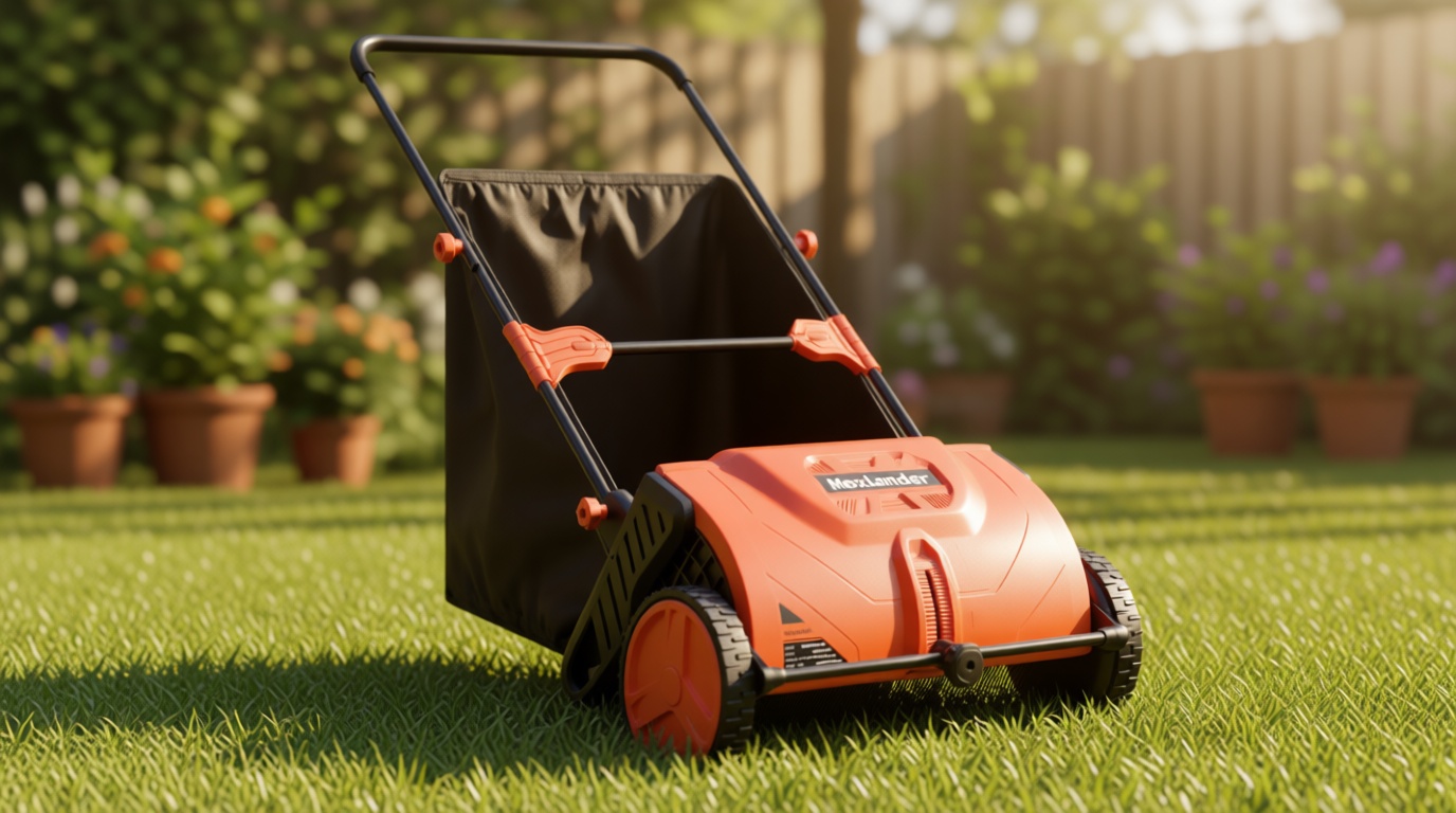 MAXLANDER 21" Push Lawn Sweeper, Manual Leaf & Grass Collector with Adjustable Height, 3.5 Cu.Ft. Large Capacity Hopper, Walk-Behind Yard Sweeper for Lawn, Garden Debris Cleanup