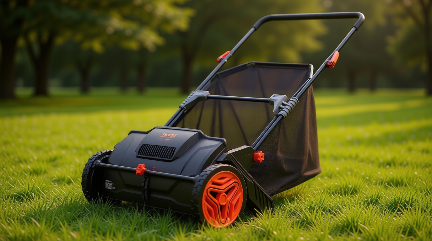 VEVOR Push Lawn Sweeper, 21inch Leaf & Grass Collector, Heavy Duty Thickened Steel Durable to Use with Large Capacity 3.5 cu. ft. Mesh Collection Hopper Bag, 2 Spinning Brushes