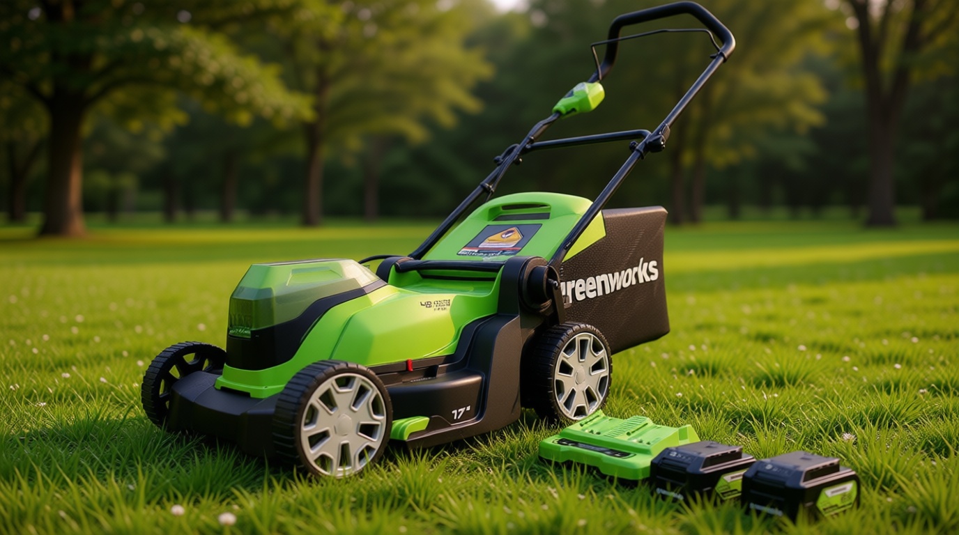 Greenworks 48V (24V x 2) 17" Cordless (Push) Lawn Mower (200+ Compatible Tools), (2) 4.0Ah Batteries and Dual Port Rapid Charger Included