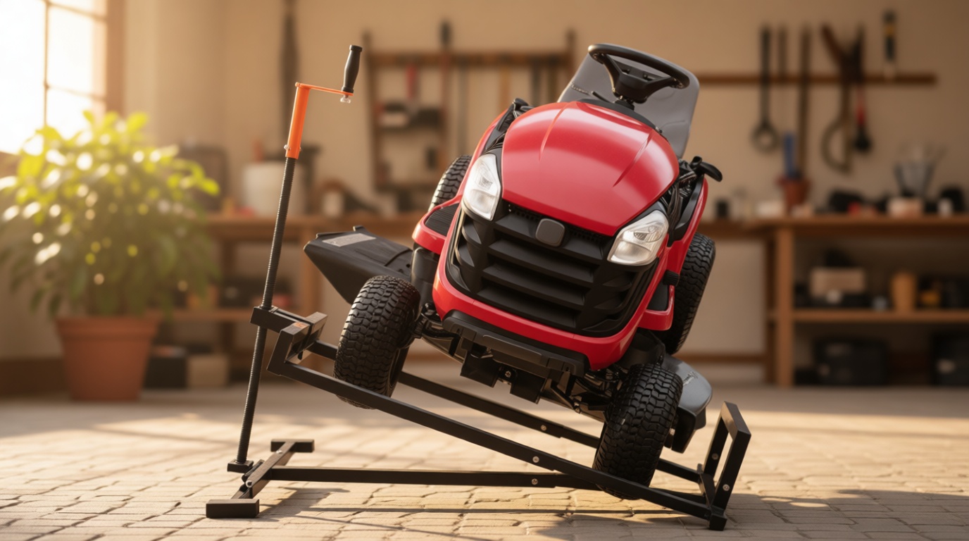 VEVOR Ride on Lawn Mower Lift Jack, 880 Lbs Weight Capacity, Telescopic Maintenance Jack with Crank Handle & Power Tool Handle, Foldable Lawn Tractor Lifter for Lawn Mowers and Garden Tractors, Black