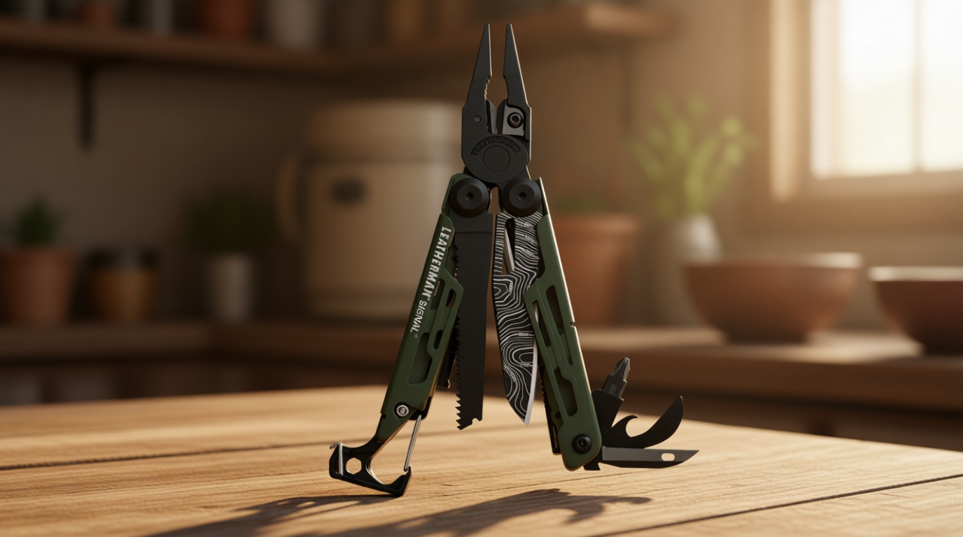 Leatherman Signal, 19-in-1 Multi-tool for Outdoors, Camping, Hiking, Fishing, Survival, Durable & Lightweight EDC, Made in the USA, Topographical Print