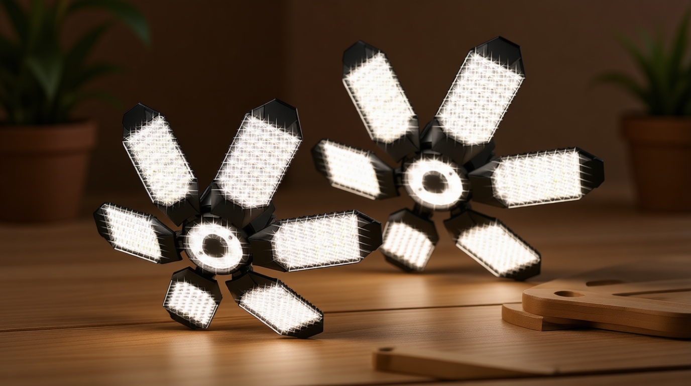 Garage Lights - 2Pack Super Bright 32000LM LED Garage Ceiling Light 6500K LED Shop Light w/ 6 Deformable Panels Screw in E26/E27 Socket Light Bulbs for Workshop Storage Warehouse Attic Global Recycled Standard