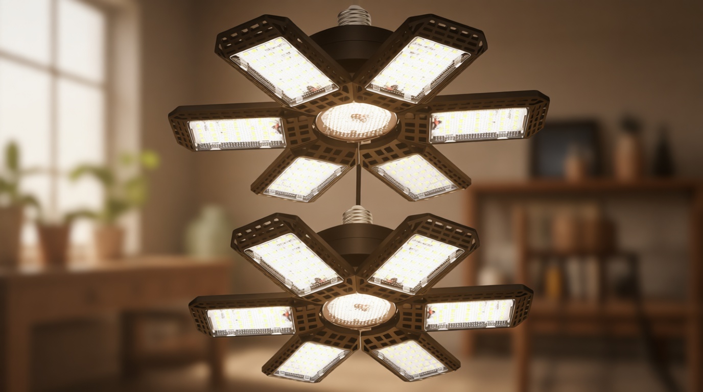 AUDLES 2 Pack Garage Lights, 200W 20000LM 6500K LED Shop Lights, Garage Light Ceiling Led with 6+1 Deformable Panels, Screw in E26/E27 Socket Bulb for Warehouse, Workshop, Basement, Barn Lighting