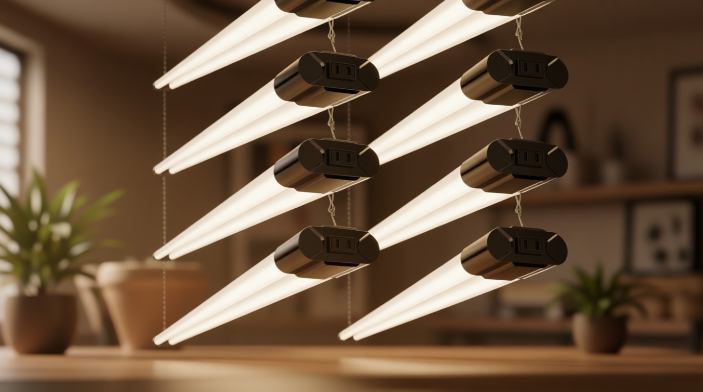 BBOUNDER 10 Pack Linkable LED Utility Shop Light, 4400 LM, 6500K Cool Daylight, 4 FT Integrated Fixture for Garage, 40W Equivalent 250W, Surface + Suspension Mount, Black