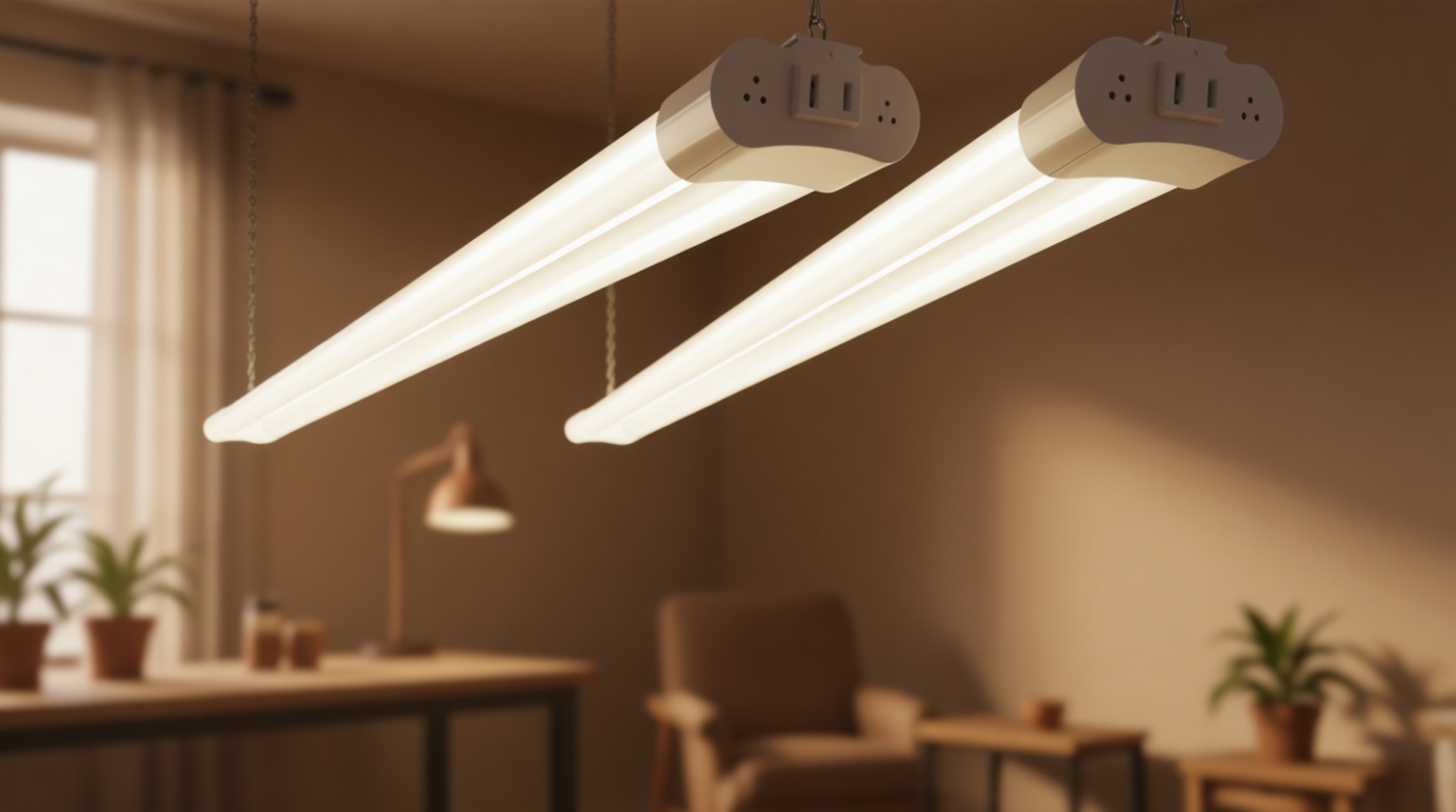 hykolity 4 Pack Linkable LED Shop Light, 4FT 42W [250W Equivalent], 4400lm, 5000K Daylight, with Plug, Utility Light Fixture, Hanging or Surface Mount, White