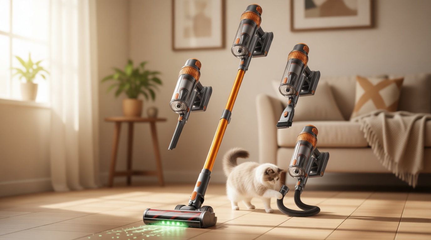 Cordless Vacuum Cleaner, 55KPa 650W 70Mins Stick Vacuum Cleaners for Home, Self-Standing Handheld Vacuum with 3.3Ft Extendable Hose, LED Touch Screen for Pet Hair/Floor/Carpet
