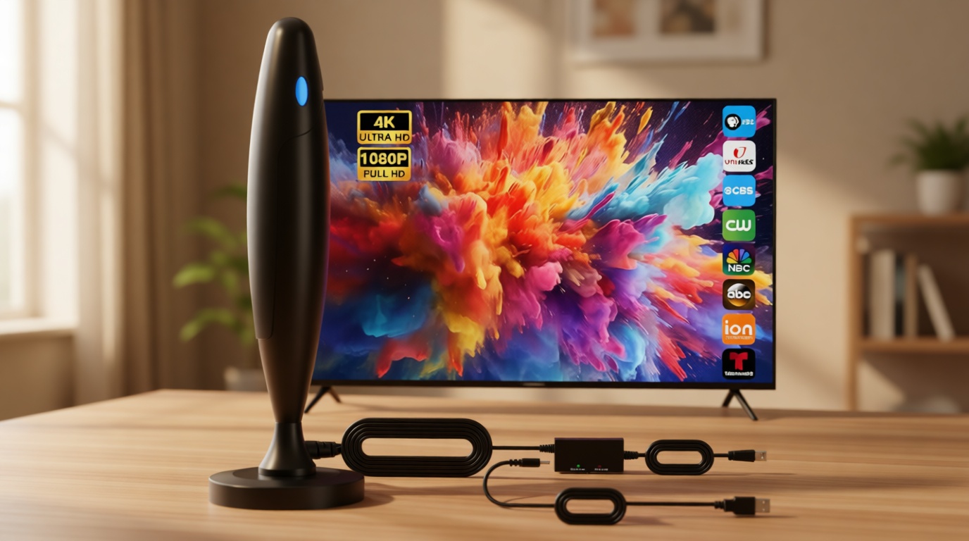 TV Antenna for Smart TV Indoor, Digital Antenna for Local Channels, Support 4k 1080p with Strong Magnetic Base, Long Range Reception with Amplifier Signal Booster for Old/HD TVs