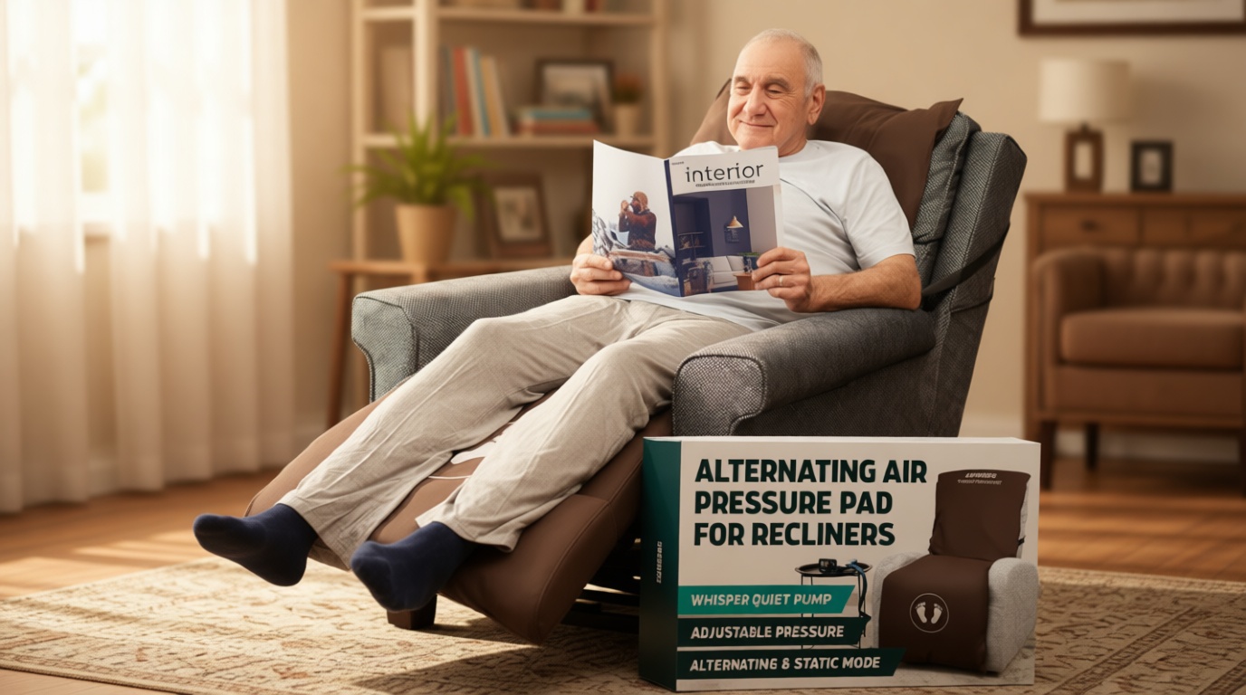 Lunderg Alternating Air Pressure Pad for Recliner Chair - Pressure Relief Cushion Topper for Recliner - Bed Sore Prevention - Medical Grade Mattress Pad, Cover & Quiet Pump - Home or Hospital (Coffee)