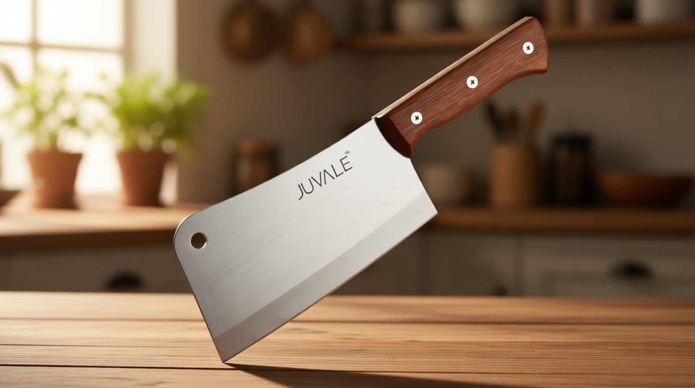 Juvale Meat Cleaver - 8-Inch Stainless Steel Blade, Wood Handle - Heavy-Duty Butcher Knife & Bone Cleaver for Beef Brisket, Meat Cutting & Chopping - Chopping Knife