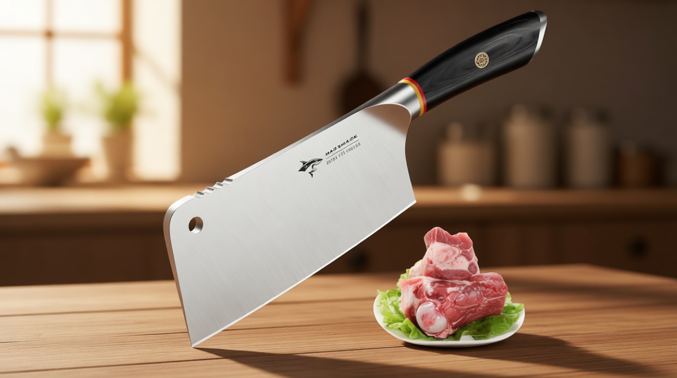 MAD SHARK Meat Cleaver, Professional 7.5 Inch Bone Chopping Butcher Knife with Heavy Duty Blade, German Military Grade Composite Steel, Chinese Chef's Bone Cutting Knife for Home Kitchen & Restaurant