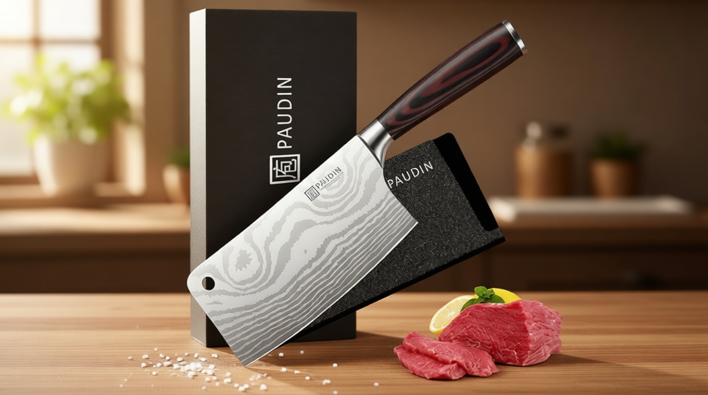 PAUDIN Cleaver Knife, Ultra Sharp Meat Cleaver 7 Inch, High Carbon Stainless Steel Butcher Knife with Wooden Handle, Chinese Cleaver for Meat Cutting Vegetable Slicing