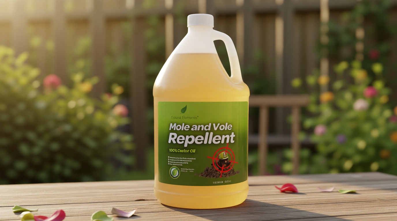 Natural Elements Mole and Vole Repellent – 100% Castor Oil Formula – Lawn and Yard Treatment – Covers Large Areas – 128 oz (1 Gallon)