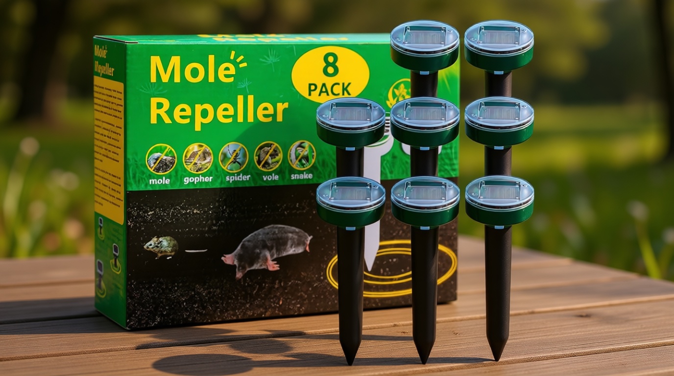 Upgrade 8PK Mole Repellent for lawns Gopher Repellent Ultrasonic Solar Powered Snake Repellent Deterrent Mole Repeller Vole Repellent Outdoor Lawns Garden Yard All Pests Sonic Spikes Stakes Chaser