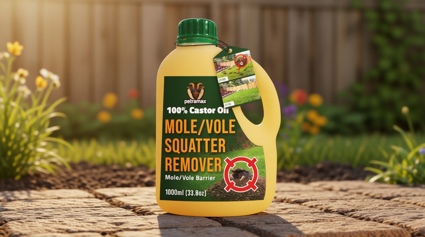 PetraMax Castor Oil Mole Repellent for Lawns - Best Anti Mole and Vole Repellent of Outdoor Space - How to Get Rid of Moles in My Yard, Garden Or Lawn, Safe and Effective Vole Deterrent (33.8 fl oz)
