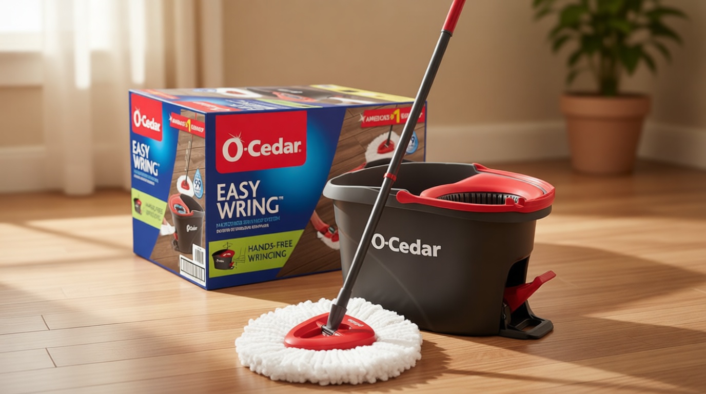 O-Cedar EasyWring Microfiber Spin Mop, Bucket Floor Cleaning System, Red, Gray, Standard