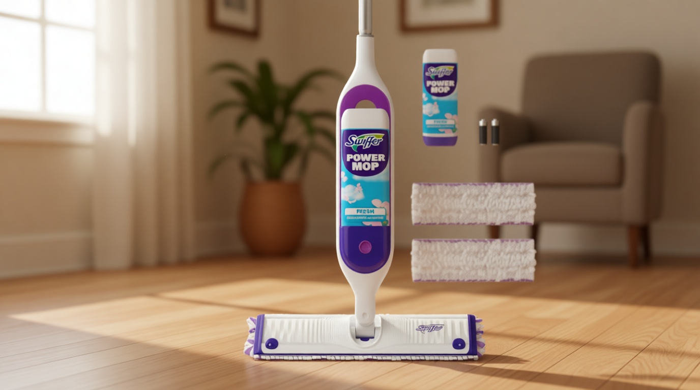 Swiffer PowerMop Multi-Surface Mop Kit for Floor Cleaning, Fresh Scent, Mopping Kit Includes PowerMop, 2 Mopping Pad Refills, 1 Floor Cleaning Solution with Fresh Scent and 2 Batteries