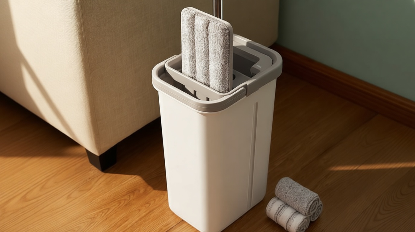 JOYMOOP Mop and Bucket with Wringer Set, Hands Free Flat Floor Mop and Bucket, with 3 Washable Microfiber Pads, Wet and Dry Use, Floor Cleaning System