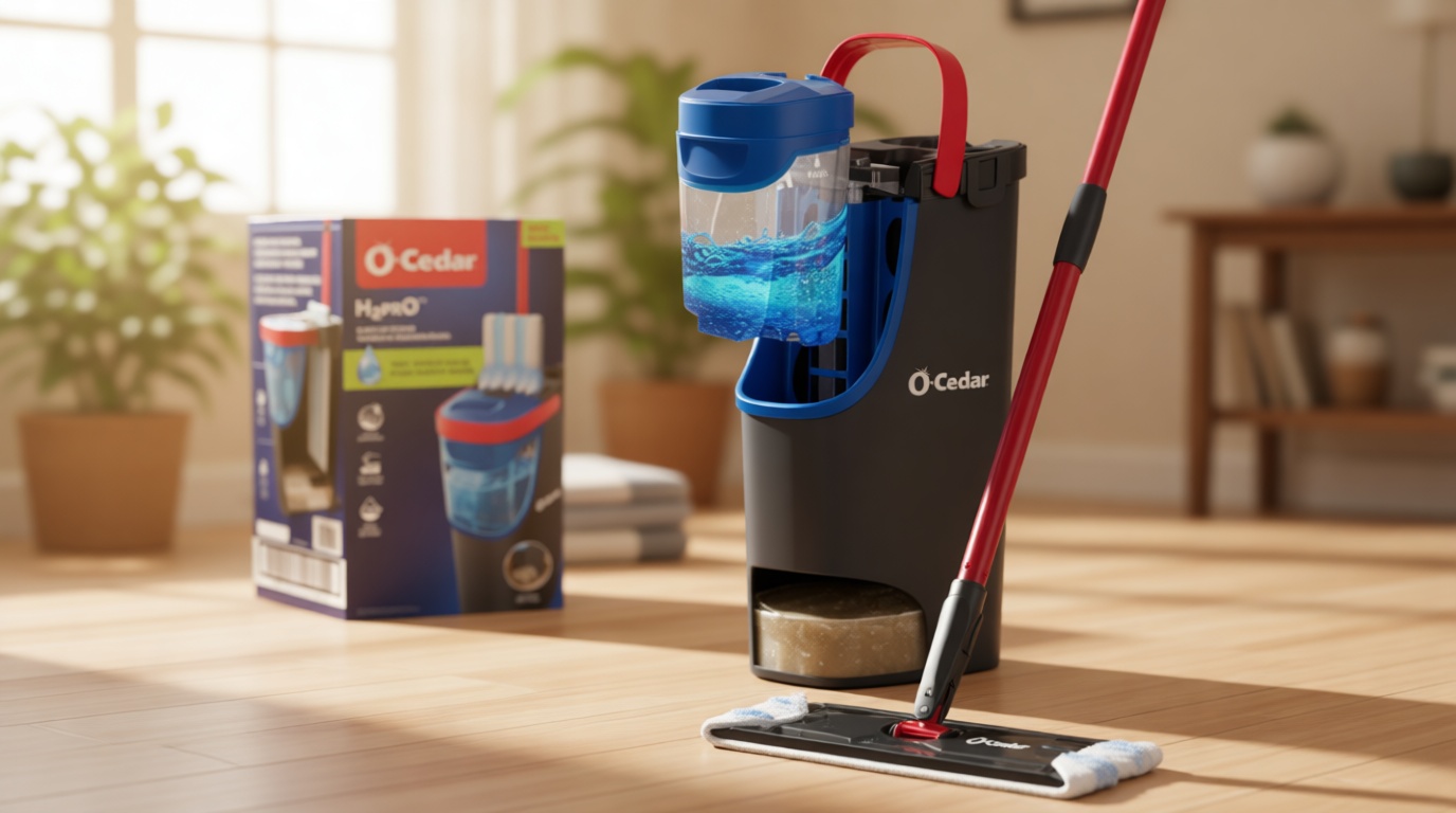 O-Cedar H2prO Flat Mop System | Quick Cleaning Tool | Clean with Water | Machine Washable Reusable Microfiber Mop Pad | Safe on Wood Floors, Vinyl, Tile, Baseboards, Walls