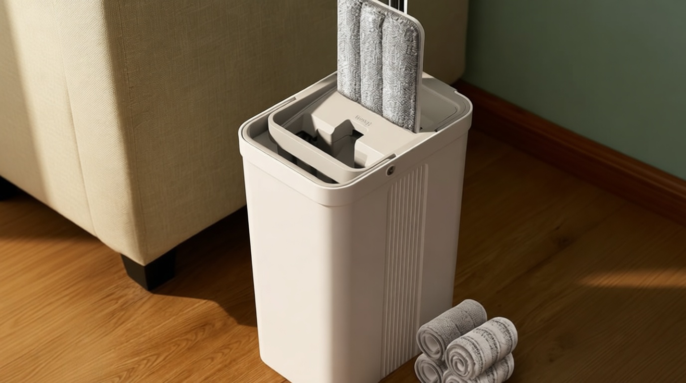 JOYMOOP Mop and Bucket Set with Wringer, Flat Mops for Floor Cleaning, Wall Mop Cleaner with Long Handle, Hardwood Floor Mop with 4 Microfiber Pads