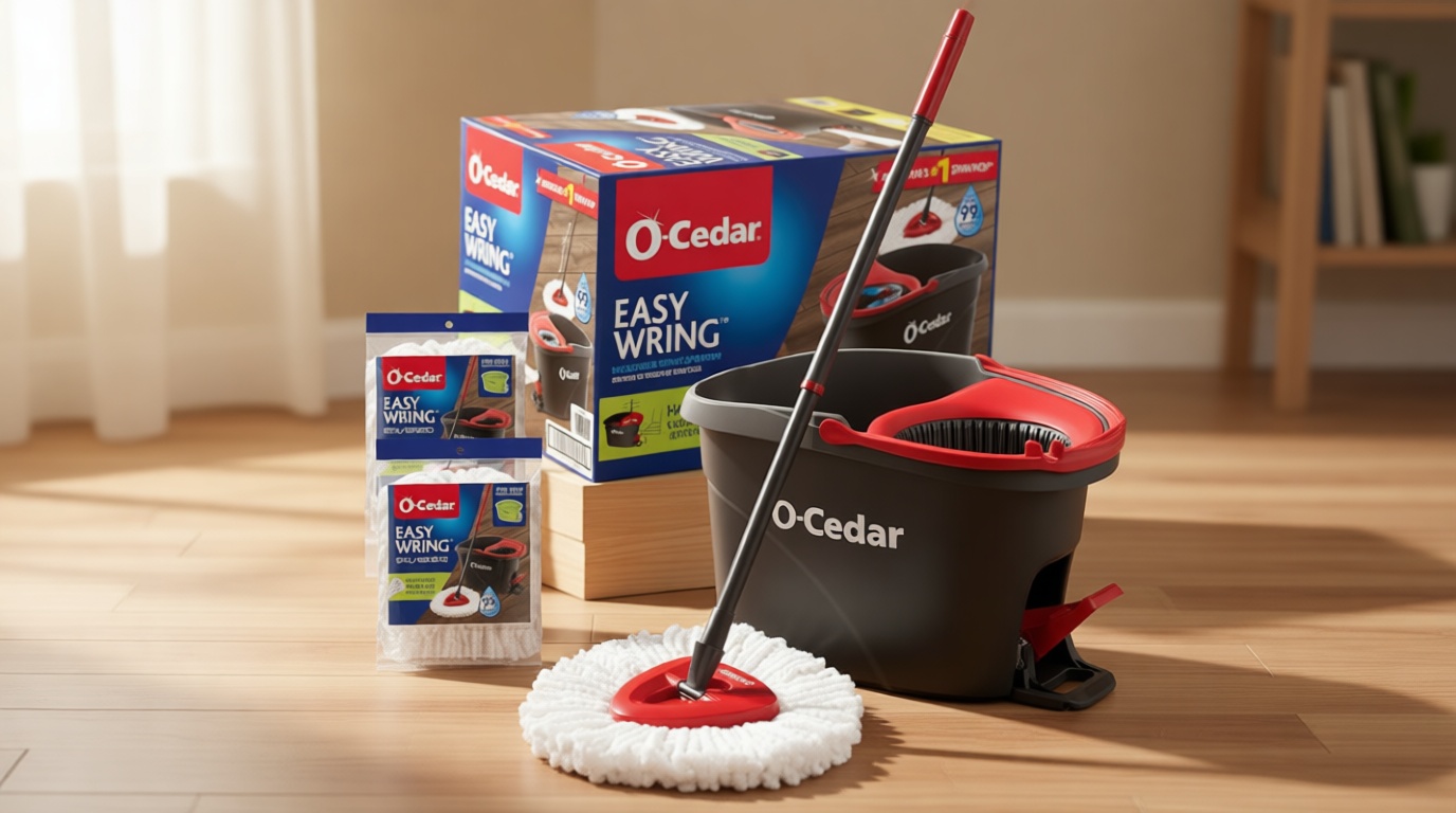O-Cedar EasyWring Microfiber Spin Mop & Bucket Floor Cleaning System + 2 Extra Refills, Red/Gray