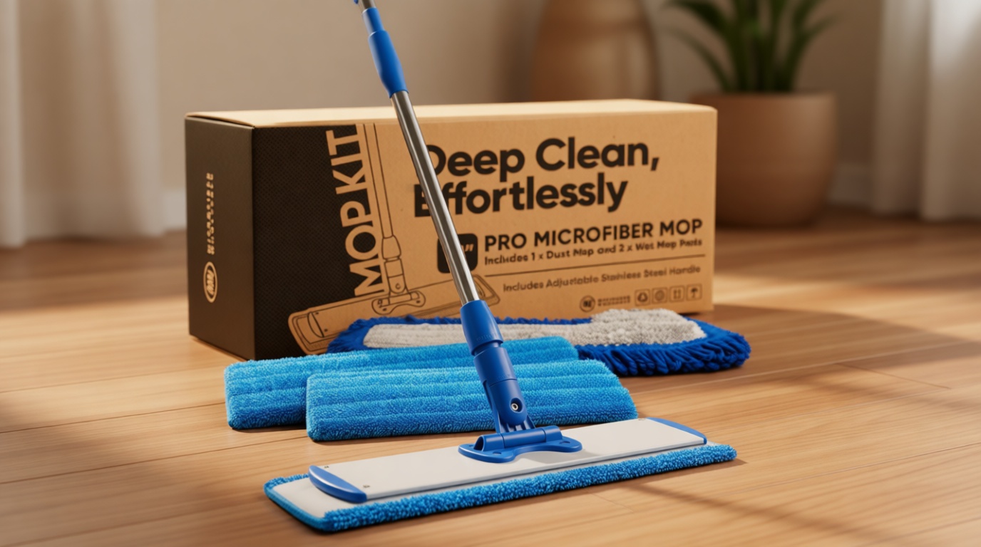 18” Pro Microfiber Hardwood Floor Mop - Cleans Floor in Seconds | Dust & Wet Mopping | Hardwood, Tile, Laminate & Vinyl with 3 Washable Pads, No Buckets Needed with Deluxe Household Mop