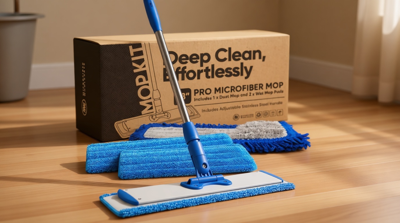 18” Pro Microfiber Hardwood Floor Mop - Cleans Floor in Seconds | Dust & Wet Mopping | Hardwood, Tile, Laminate & Vinyl with 3 Washable Pads, No Buckets Needed with Deluxe Household Mop