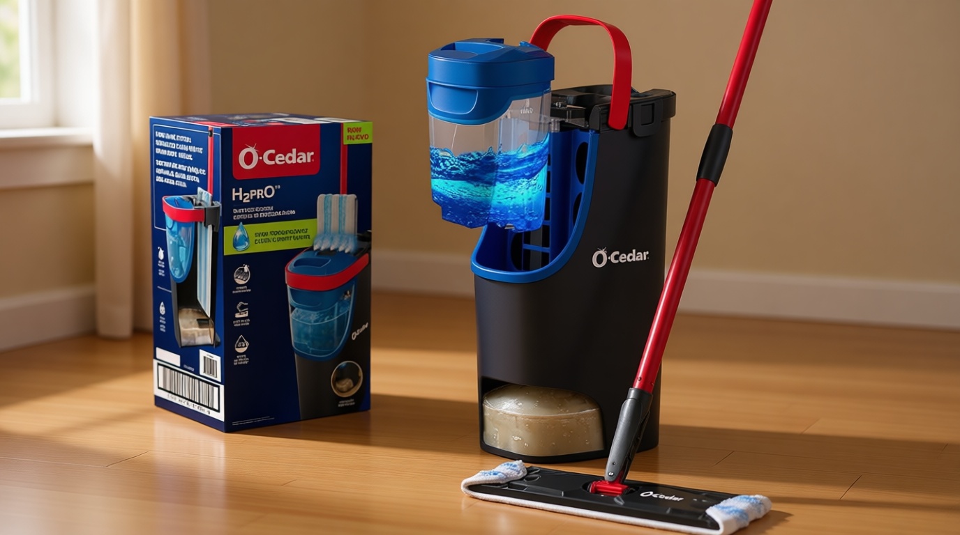 O-Cedar H2prO Flat Mop System | Quick Cleaning Tool | Clean with Water | Machine Washable Reusable Microfiber Mop Pad | Safe on Wood Floors, Vinyl, Tile, Baseboards, Walls
