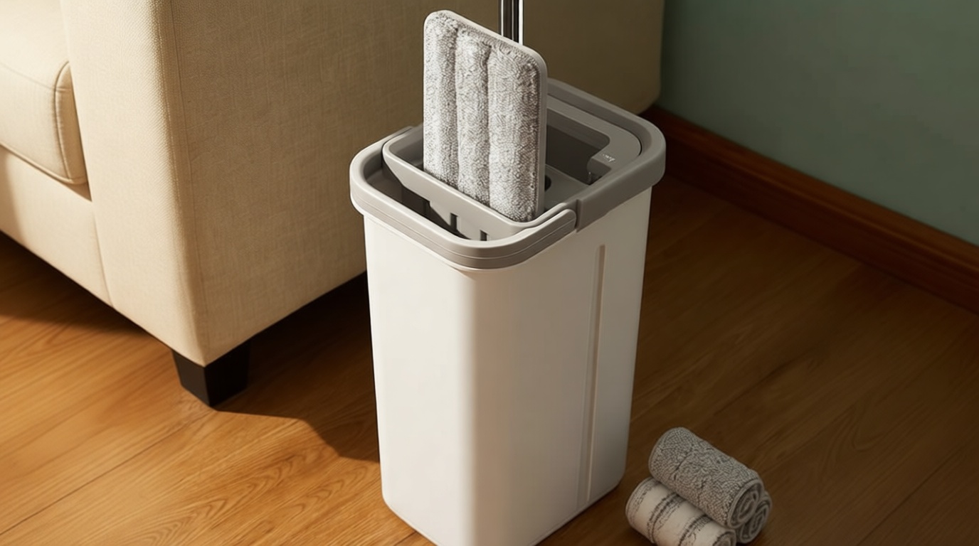 JOYMOOP Mop and Bucket with Wringer Set, Hands Free Flat Floor Mop and Bucket, with 3 Washable Microfiber Pads, Wet and Dry Use, Floor Cleaning System