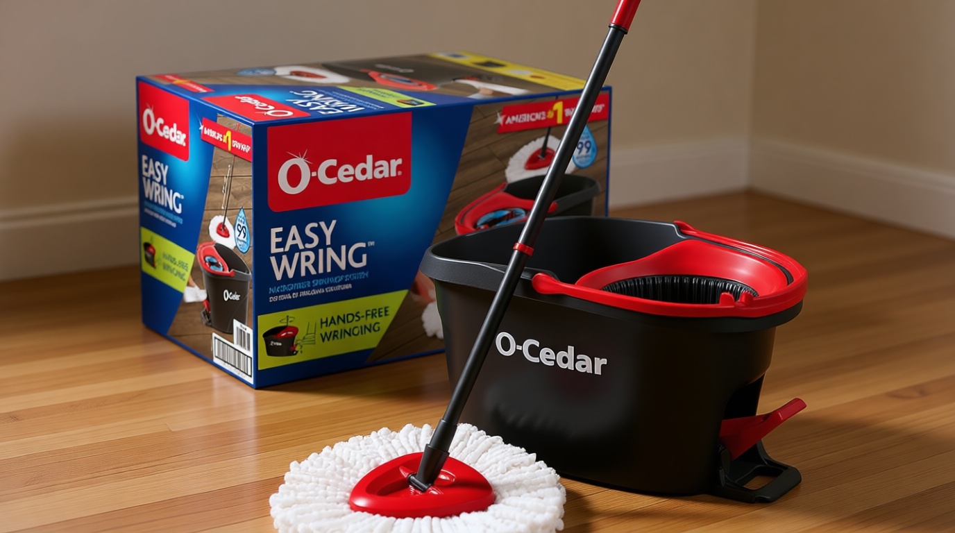 O-Cedar EasyWring Microfiber Spin Mop, Bucket Floor Cleaning System, Red, Gray, Standard