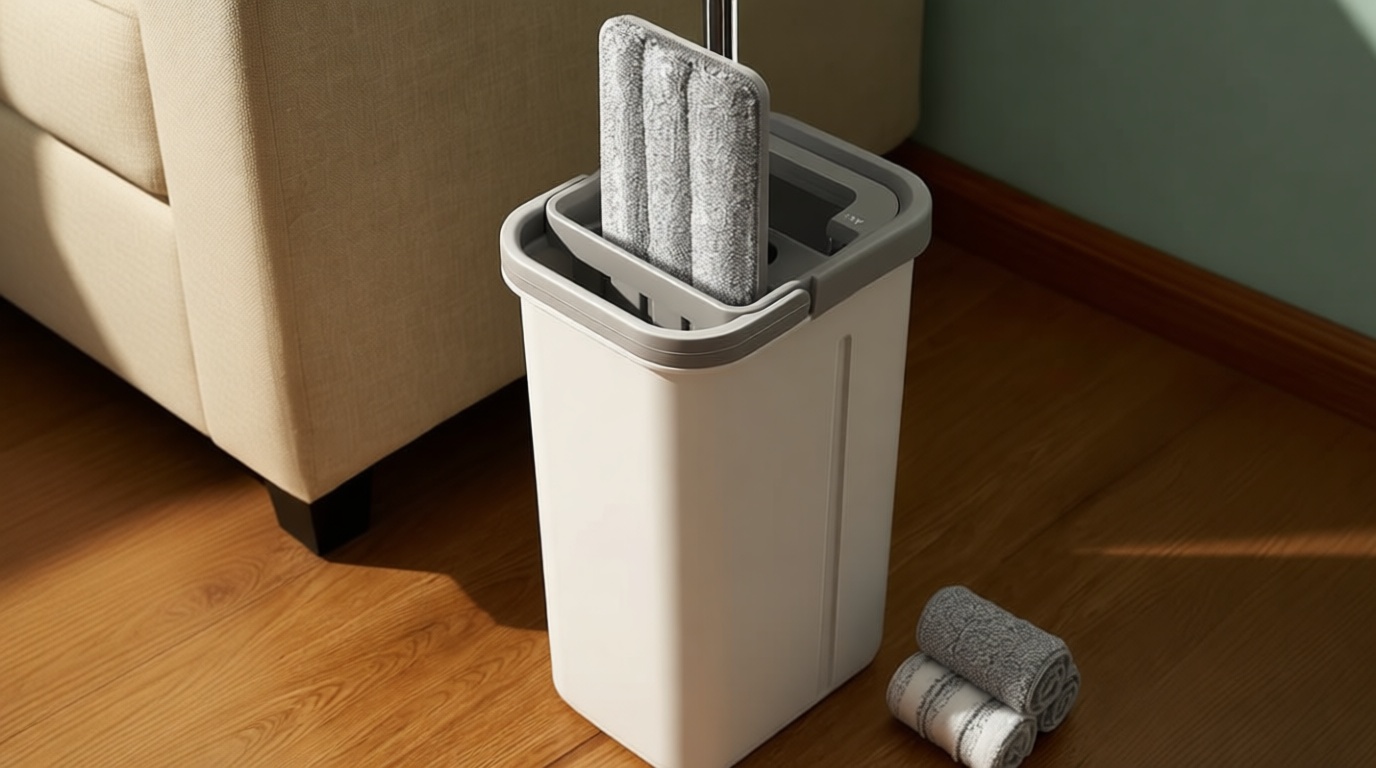 JOYMOOP Mop and Bucket with Wringer Set, Hands Free Flat Floor Mop and Bucket, with 3 Washable Microfiber Pads, Wet and Dry Use, Floor Cleaning System