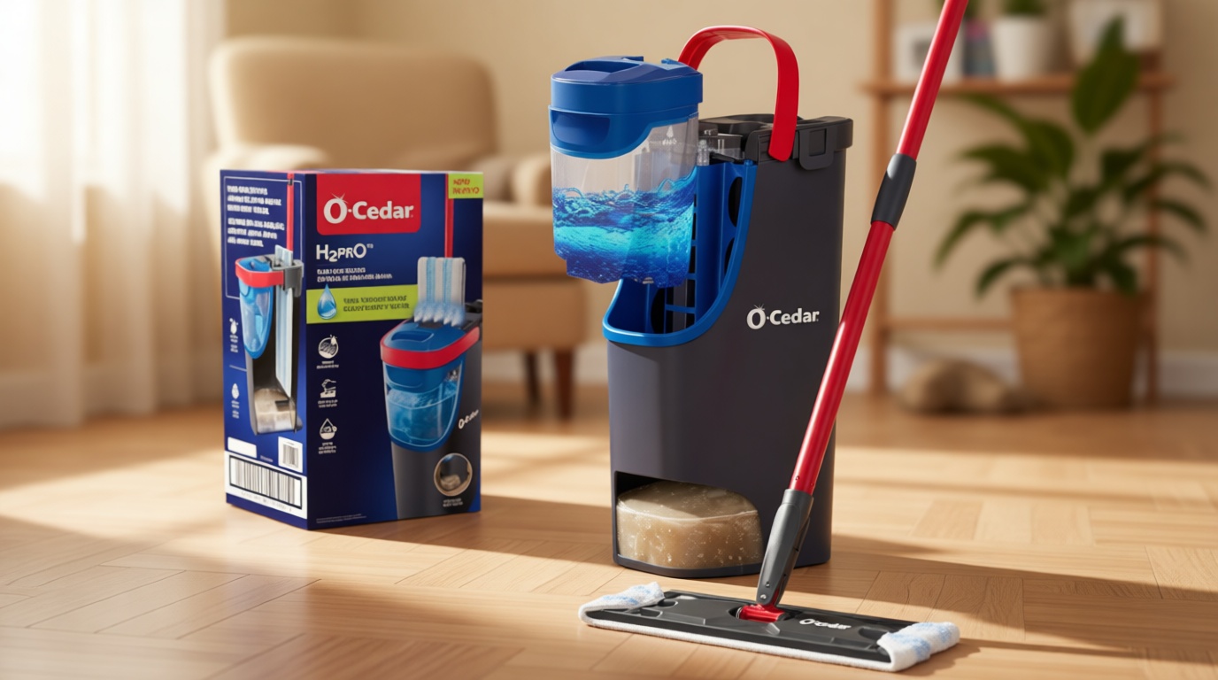 O-Cedar H2prO Flat Mop System | Quick Cleaning Tool | Clean with Water | Machine Washable Reusable Microfiber Mop Pad | Safe on Wood Floors, Vinyl, Tile, Baseboards, Walls