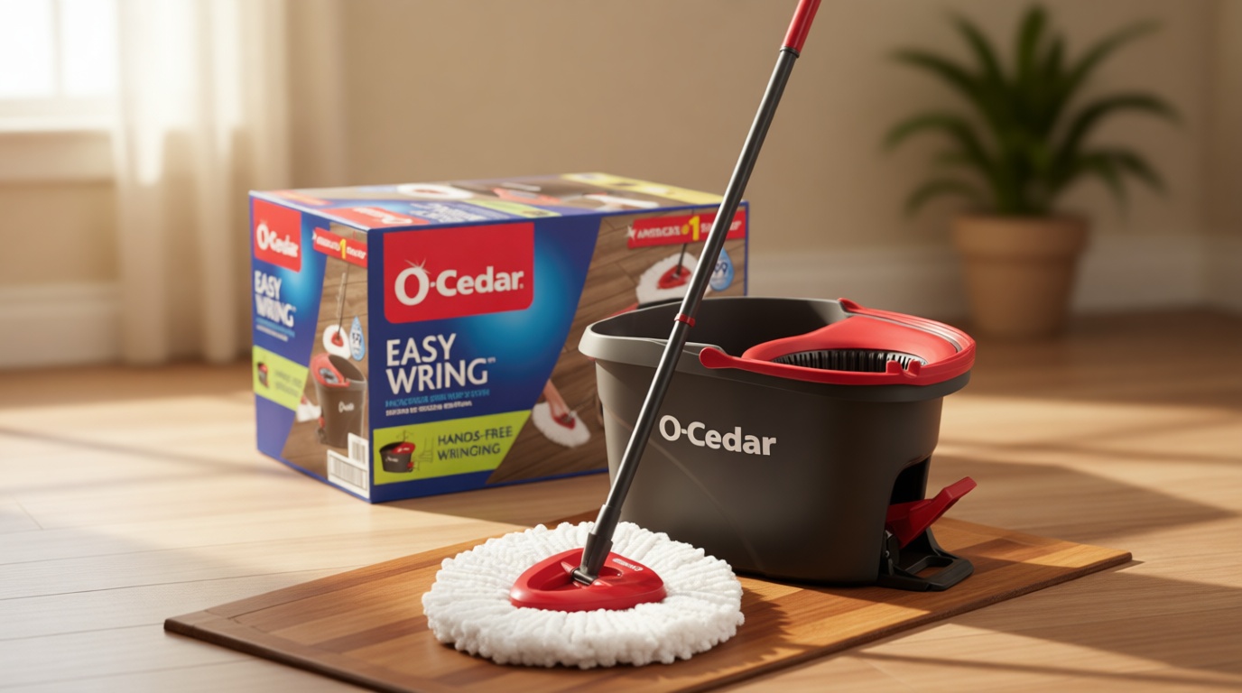 O-Cedar EasyWring Microfiber Spin Mop, Bucket Floor Cleaning System, Red, Gray, Standard