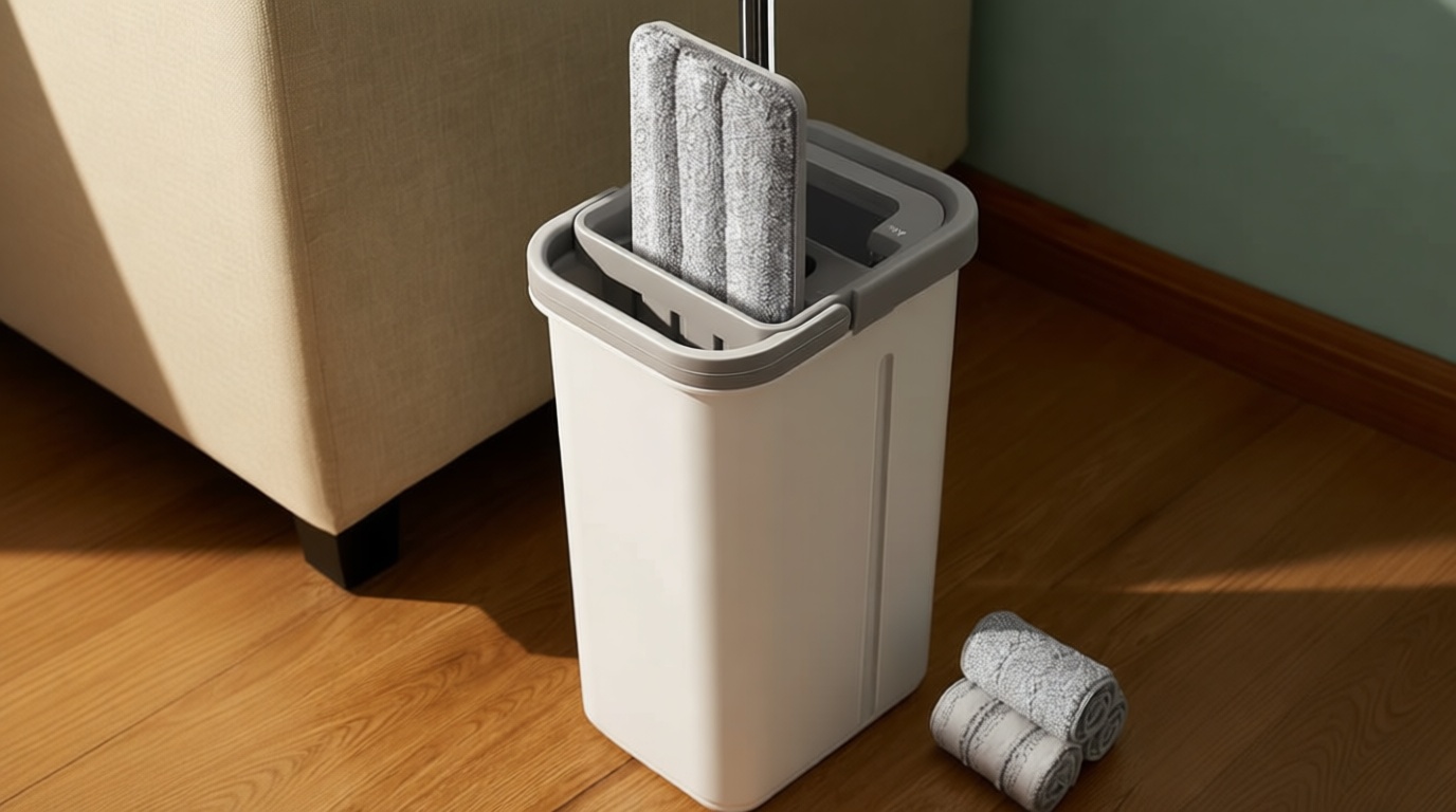 JOYMOOP Mop and Bucket with Wringer Set, Hands Free Flat Floor Mop and Bucket, with 3 Washable Microfiber Pads, Wet and Dry Use, Floor Cleaning System