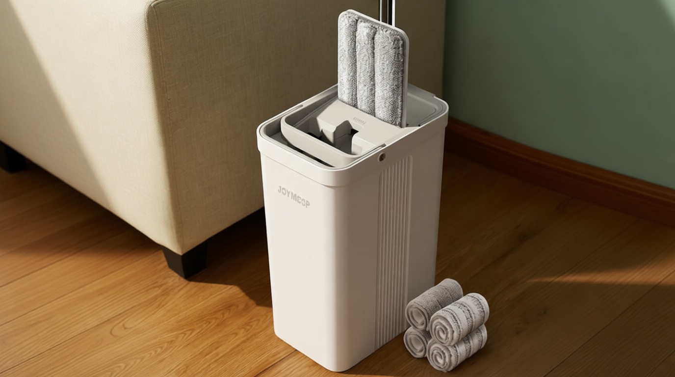 JOYMOOP Mop and Bucket Set with Wringer, Flat Mops for Floor Cleaning, Wall Mop Cleaner with Long Handle, Hardwood Floor Mop with 4 Microfiber Pads