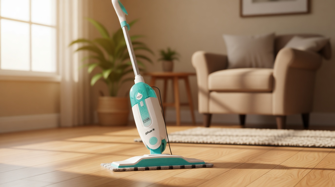 Shark Steam Mop with 2 Machine Washable Dirt Grip Pads, Removable Water Tank, Lightweight, Steam Cleaner for sealed Hard Floors, Marble, Stone, Hardwood, Tile, Laminate, White/Seafoam, S1000