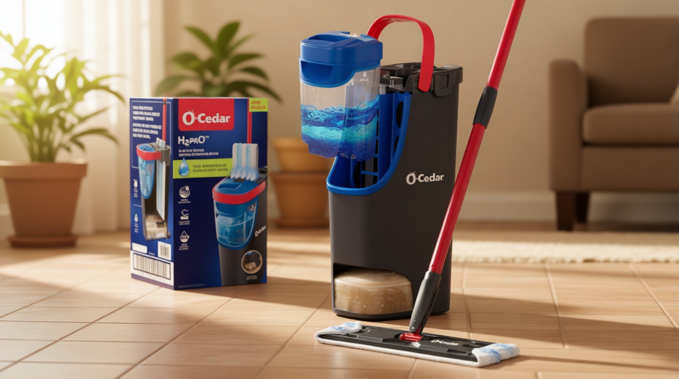 O-Cedar H2prO Flat Mop System | Quick Cleaning Tool | Clean with Water | Machine Washable Reusable Microfiber Mop Pad | Safe on Wood Floors, Vinyl, Tile, Baseboards, Walls