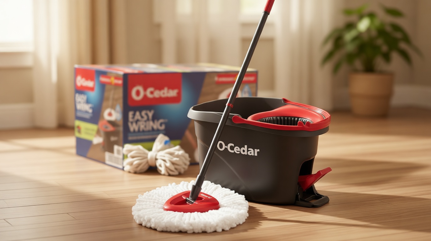 O-Cedar EasyWring Microfiber Spin Mop, Bucket Floor Cleaning System, Red, Gray, Standard