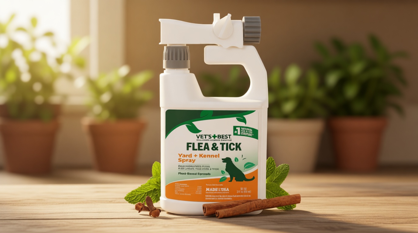 Vet's Best Flea and Tick Yard and Dog Kennel Spray, Mosquito Repellent with Certified Natural Oils, Plant Safe with Ready-to-Use Hose Attachment, Flea and Tick Prevention for Dogs, 32 oz