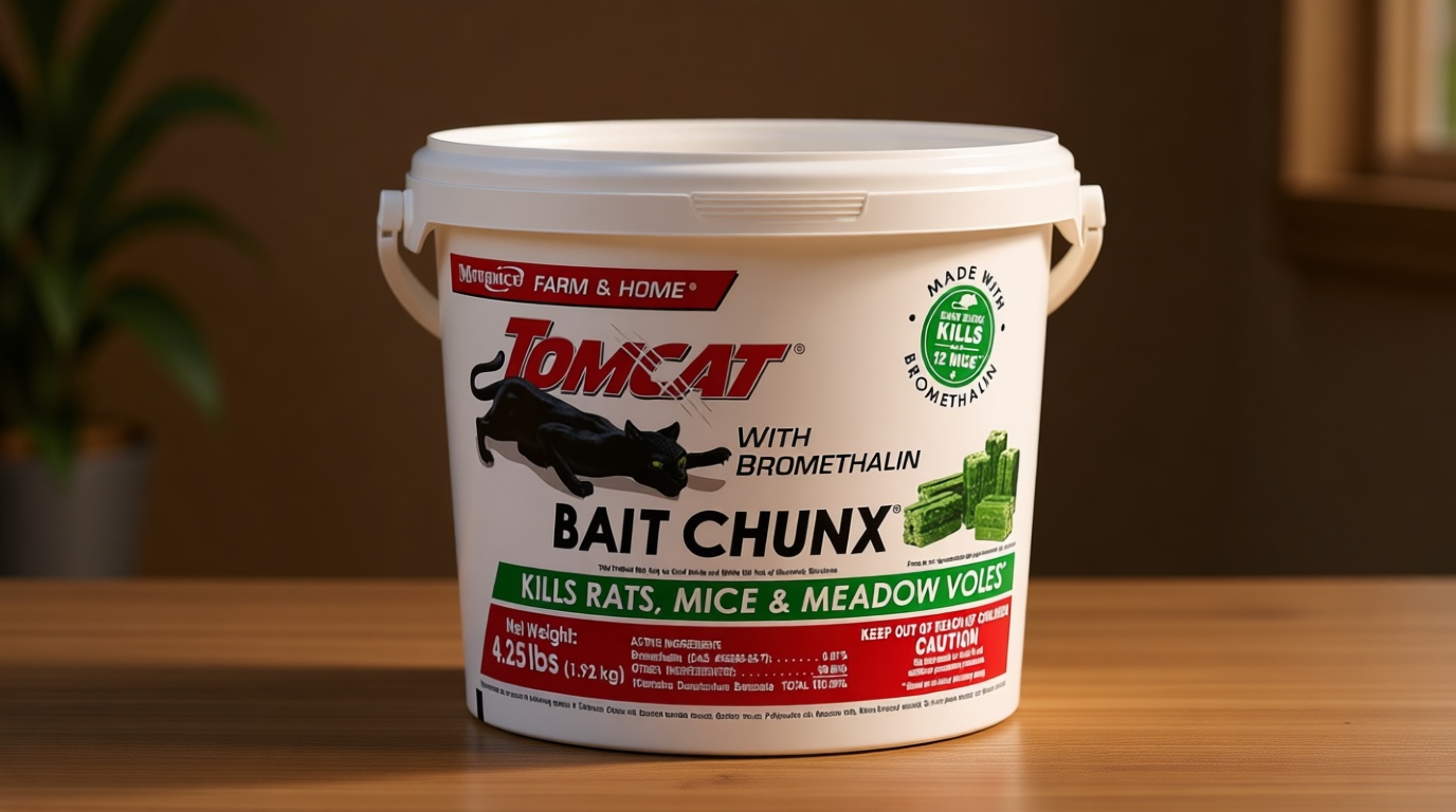 Tomcat with Bromethalin Bait Chunx Pail - Rat & Mouse Bait, Rat and Mice Control for Agricultural Use and Professional Applicators, 4.25 lbs.