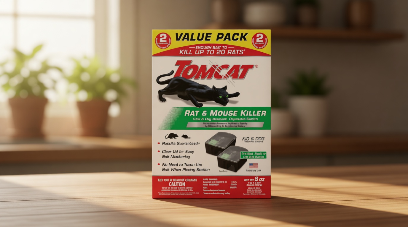 Tomcat Rat and Mouse Killer Disposable Stations for Indoor/Outdoor Use: Child and Dog Resistant, Pre-Filled, Easy Monitoring, 2-Pack